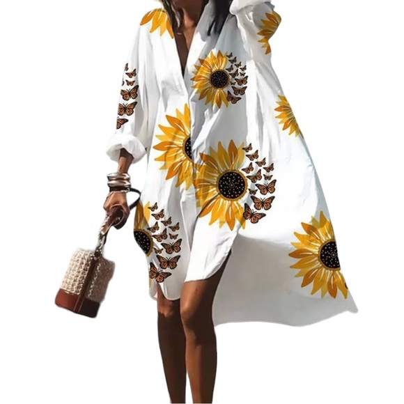 Vacation Tropical Streetwear Turndown Tee Shirt Dress - Picture 2 of 5